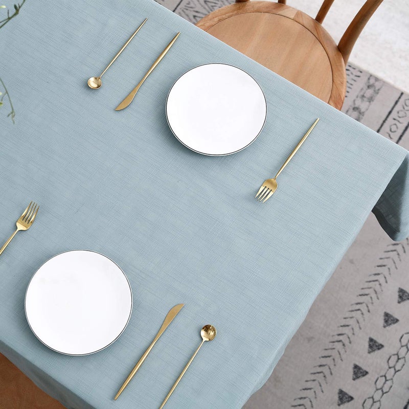 maxmill Lux Faux Linen Table Cloth with Slubby Texture Wrinkle Resistant Anti-Shrink Soft Tablecloth for Kitchen Dining Tabletop for Buffet Banquet Parties Rectangle 60 x 140 Inch Slate Blue - Image 3